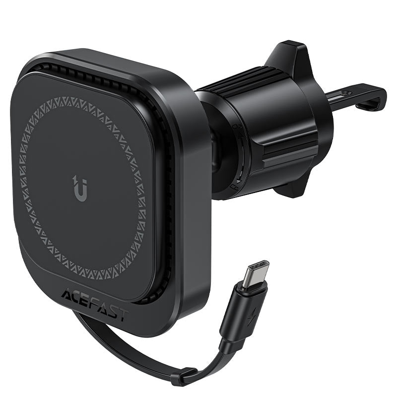Acefast D32 Magnetic Wireless Car Charger 15W Fast Charge, MagSafe Compatible Phone Holder, 360° Rotation Secure Air Vent Mount - Black