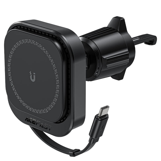 شاحن سيارة لاسلكي مغناطيسي أيس فاست (Acefast D32) بقوة 15 واط، متوافق مع MagSafe، دوران 360 درجة مع ملقط تثبيت آمن للمكيف - أسود