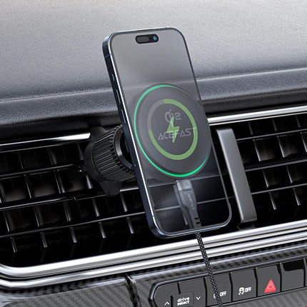 Acefast D33 Magnetic Qi2 Wireless Car Fast Charger 15W, Dashboard & Windshield Suction Mount, MagSafe Compatible Phone Holder - Black