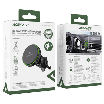 Acefast D33 Magnetic Qi2 Wireless Car Fast Charger 15W, Dashboard & Windshield Suction Mount, MagSafe Compatible Phone Holder - Black