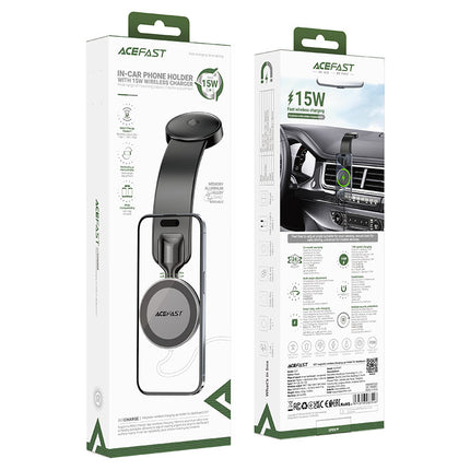 Acefast D37 Magnetic Wireless Car Charger 15W Fast Charge, MagSafe Compatible Phone Holder, 360° Rotation Telescopic Arm Suction Mount - Black