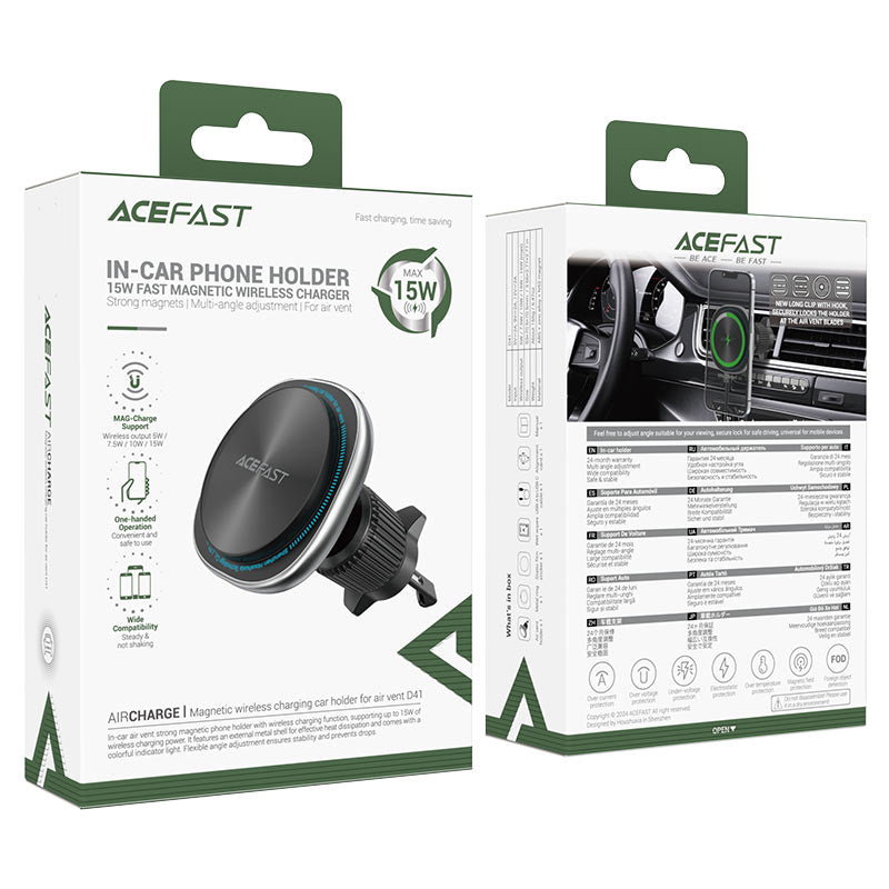 Acefast D41 Magnetic Wireless Car Charger 15W Fast Charge, MagSafe Compatible Phone Holder, 360° Rotation Flexible Gooseneck Suction Mount - Black Acefast D41 Magnetic Wireless Car Charger 15W Fast Charge, MagSafe Compatible Phone Holder, 360° Rotation Flexible Gooseneck Suction Mount - Black
