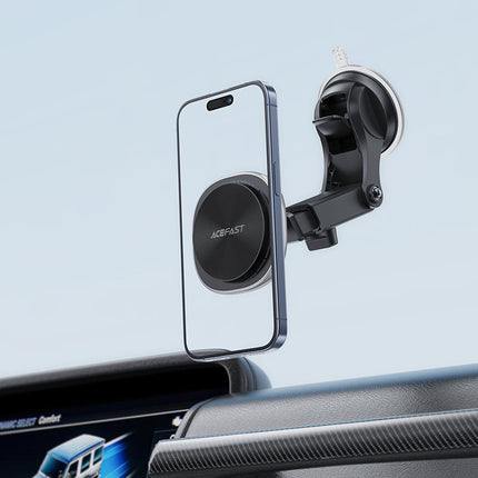 Acefast D42 Magnetic Wireless Car Charger 15W Fast Charge, MagSafe Compatible Phone Holder, 360° Rotation Dashboard & Windshield Suction Mount - Black