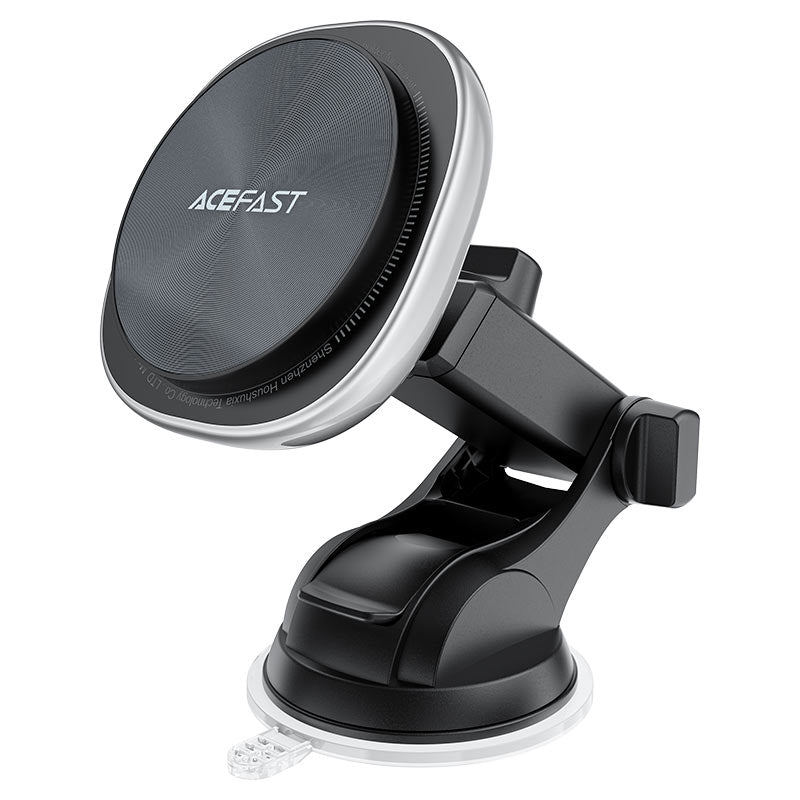 Acefast D42 Magnetic Wireless Car Charger 15W Fast Charge, MagSafe Compatible Phone Holder, 360° Rotation Dashboard & Windshield Suction Mount - Black