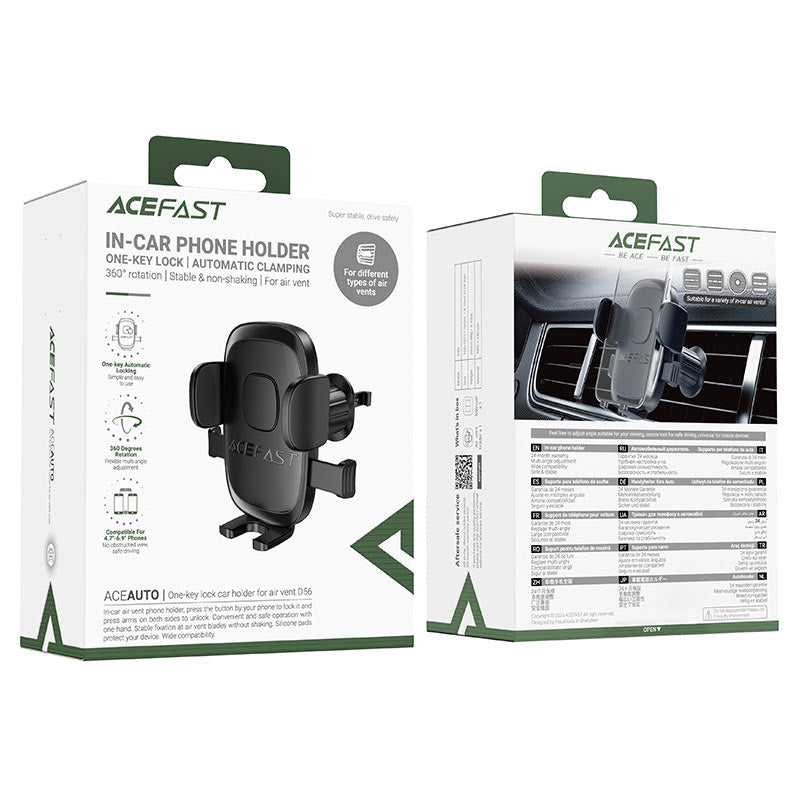 Acefast D56 Air Vent Car Phone Mount Holder, Secure One-Button Release Grip, 360° Rotation & Stable Hook Clip - Black Acefast D56 Air Vent Car Phone Mount Holder, Secure One-Button Release Grip, 360° Rotation & Stable Hook Clip - Black