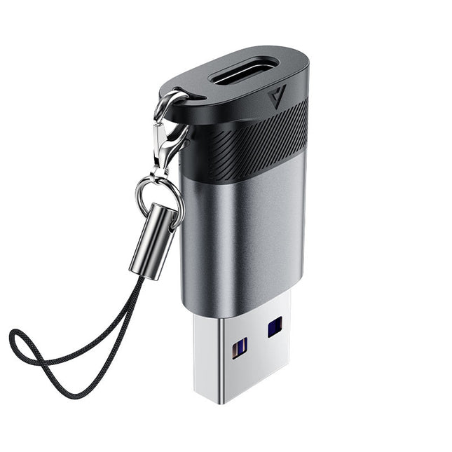 محول أيس فاست (Acefast J8) من Type-C أنثى إلى USB-A ذكر، نقل بيانات فائق السرعة 10Gbps وشحن 27W، هيكل معدني مع علاقة صغيرة - رمادي