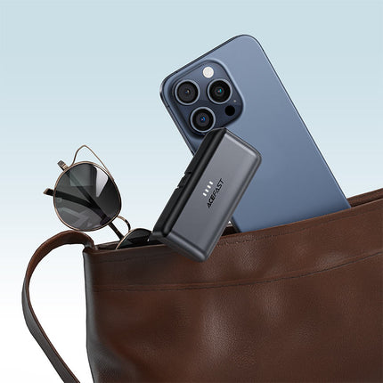 Acefast M9 Capsule Mini Power Bank 5000mAh, 20W PD Fast Charging, Built-in USB-C Connector, Ultra-Compact Portable Pocket Charger for iPhone 15/16 & Android - Purple