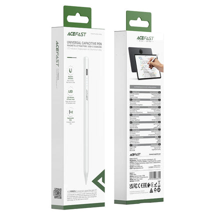 Acefast V1 Universal Capacitive Stylus Pen for iPad & Smartphones, High Precision Touch Pen with Type-C Fast Charging, Professional Drawing & Writing Pencil - White