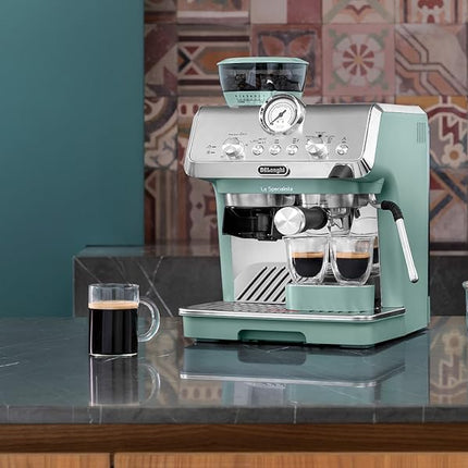 10.12.24.0024DelonghiDe'Longhi La Specialista Arte EC9155.GR, Barista Pump Espresso Machine, Bean to Cup Coffee and Cappuccino Maker, 8 Grinding Settings, MyLatte Art Frothing Wand, 1550W, Green