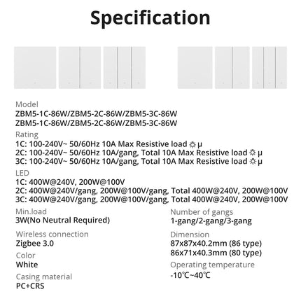 ZBM5-2C-86W SONOFF SwitchMan Zigbee Smart Wall Switch | ZBM5 80/86 Type