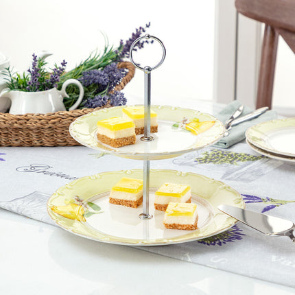 2-Tier Pear Pattern Cake Stand with Metal Handle