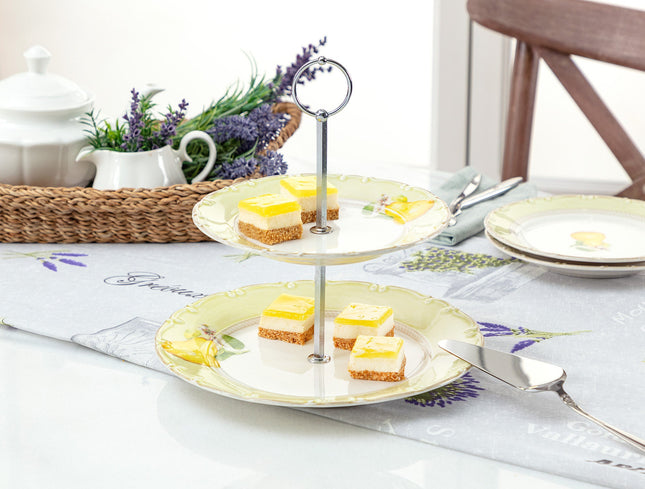 2-Tier Pear Pattern Cake Stand with Metal Handle