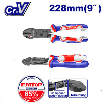EMTOP EPLRCD0951 High Leverage Heavy-Duty Diagonal Cutting Pliers