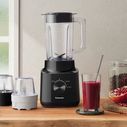 خلاط باناسونيك 450 واط مع إبريق سعة 1.45 لتر، شفرات PowerBlade ومطحنة جافة من الستانلس ستيل - أسود (MX-EX1021)