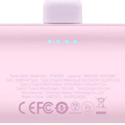 Baseus Compact Series Portable Power Bank - 5,000mAh Capacity - 20W Power Delivery (PD) - Built-in Type-C Connector - Pocket-Sized Travel Design - Foldable Kickstand