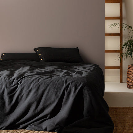 Linda King Size Seersucker Duvet Cover Set - Black