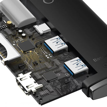 موزع منافذ باسوس لايت سيريس (Baseus Lite Series) بـ 6 منافذ Type-C - مخرج 4K HDMI - منفذين USB 3.0 - شحن سريع 100 واط PD - قارئ بطاقات SD و TF - تقنية الشريحة المستقلة - تصميم مدمج