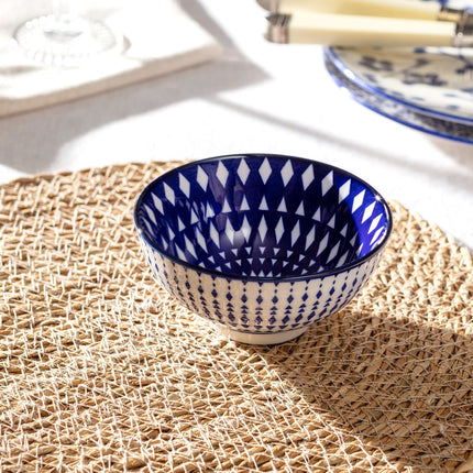 Rêve Bleu Lorient Blue Bone China Bowl with Ethnic Handle