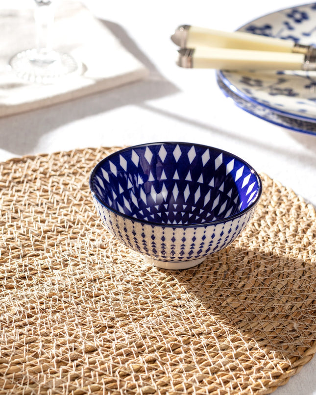 Rêve Bleu Lorient Blue Bone China Bowl with Ethnic Handle