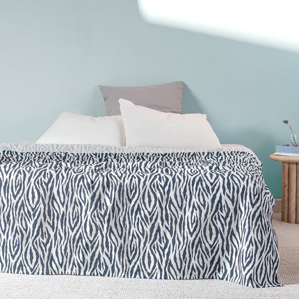Saber King Size Printed Coverlet in Navy Blue