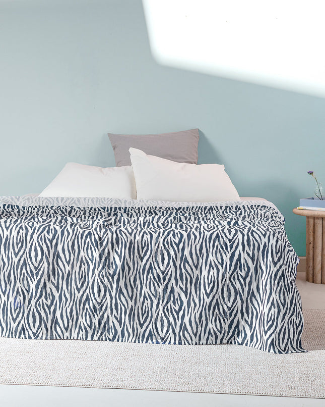 Saber King Size Printed Coverlet in Navy Blue