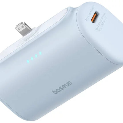 ) Baseus PicoGo Portable Power Bank - 5,000mAh Capacity - 20W Fast Charging - Built-in Lightning Connector for iPhone - Ultra-Compact Lipstick Size - Foldable Stand