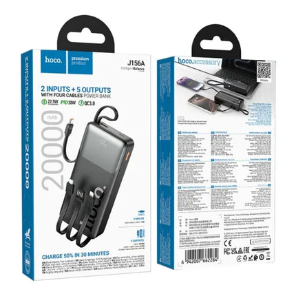Founder 20000mAh Power Bank with 4 Built-In Cables