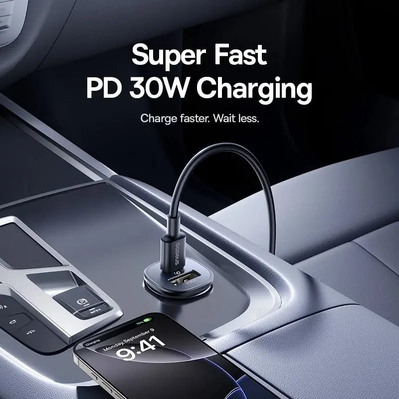 شاحن سيارة غوتريب (GoTrip) سريع بقدرة 30 واط - منفذ مزدوج USB-C و USB-A بتصميم مدمج شاحن سيارة غوتريب (GoTrip) سريع بقدرة 30 واط - منفذ مزدوج USB-C و USB-A بتصميم مدمج