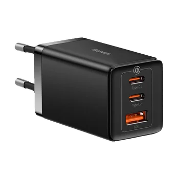 Baseus GaN5 Pro 65W Fast Wall Charger - 3-Port Desktop Charging Station - 2x USB-C PD Ports - 1x USB-A Port - GaN5 Technology - BPS II Intelligence - Includes 100W USB-C to USB-C Cable