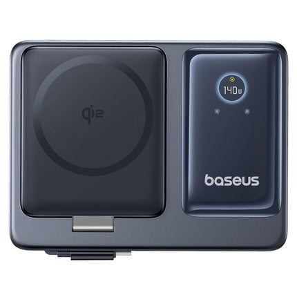 منصة شحن باسوس (Baseus Nomos) بقوة 140 واط - 5 في 1 - كابل USB-C مدمج قابل للسحب - شحن لاسلكي مغناطيسي - تقنية GaN المتطورة