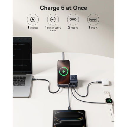 منصة شحن باسوس (Baseus Nomos) بقوة 140 واط - 5 في 1 - كابل USB-C مدمج قابل للسحب - شحن لاسلكي مغناطيسي - تقنية GaN المتطورة