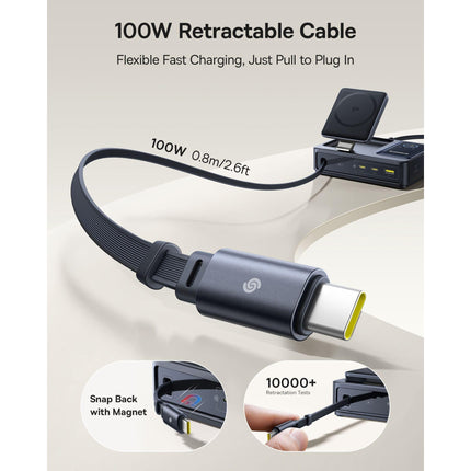 منصة شحن باسوس (Baseus Nomos) بقوة 140 واط - 5 في 1 - كابل USB-C مدمج قابل للسحب - شحن لاسلكي مغناطيسي - تقنية GaN المتطورة