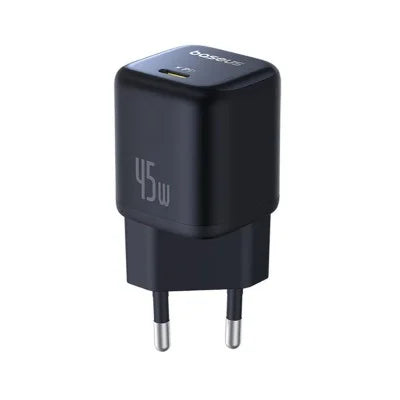 شاحن باسوس بيكو جو (Baseus PicoGo) - تقنية GaN المتطورة - قوة 45 واط - شحن سريع فائق - منفذ USB-C - قابس أوروبي