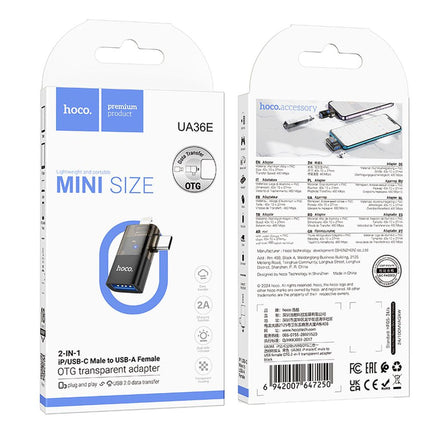 Hoco UA36E 2-in-1 OTG Adapter Lightning/USB-C to USB-A