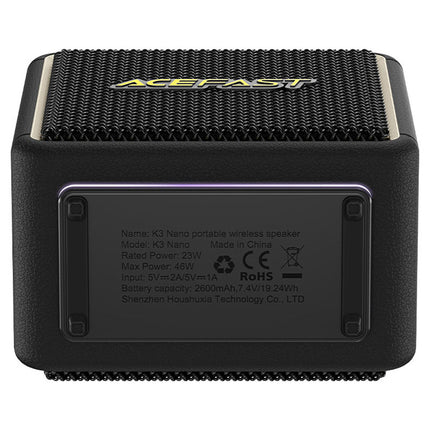 Acefast K3 Nano Portable Bluetooth 5.4 Speaker, 46W Peak Power (30W + 16W), IPX6 Waterproof, RGB Dynamic Lighting, 12 Hours Playtime, DSP Sound Processor - Black
