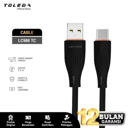 سلسلة كوابل لينييس (Lenyes) موديل LC988 للشحن السريع - إصدارات تايب سي (60 واط) ولايتننق - مادة TPE مرنة ومتينة - ألوان أسود وأبيض