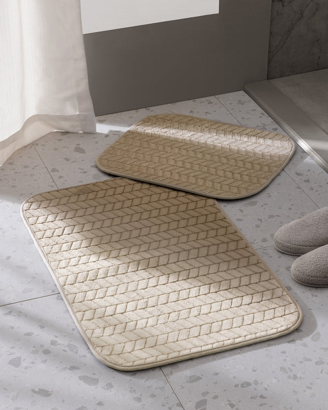 Norris Bath Mat Set in Beige – 2 Piece Soft Bathroom Rug