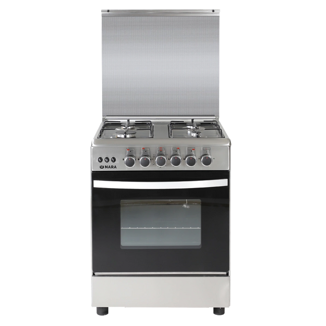 10.23.40.0013NaraNara Gas Cooker St.steel Glossy 60cm 4 Burners Wide Enamel Pan Support Aluminum Handle