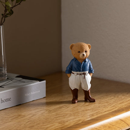 Emma Bear Figurine Navy Gray Decorative Sculpture