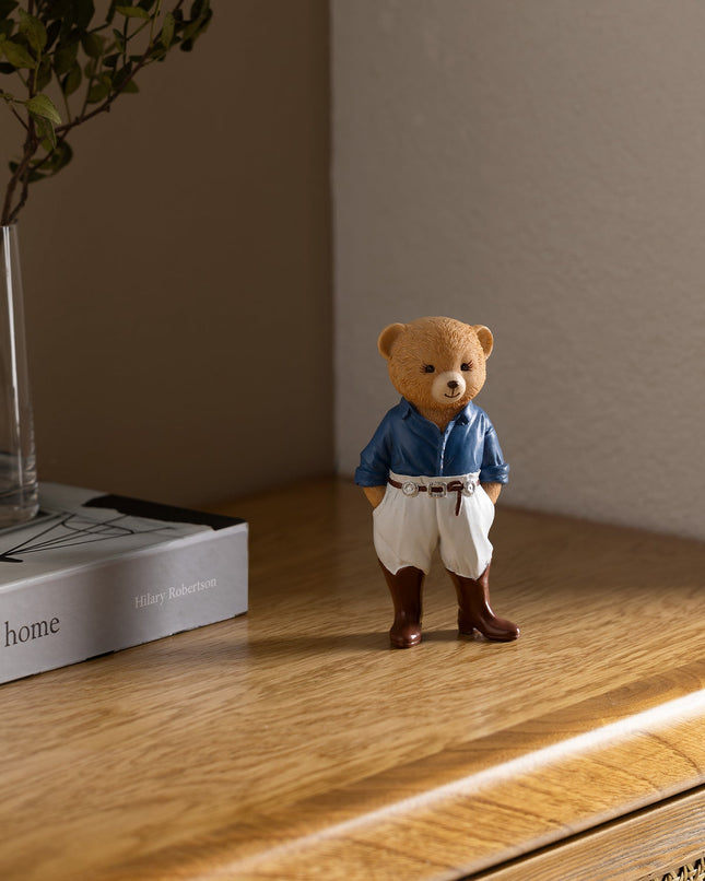 Emma Bear Figurine Navy Gray Decorative Sculpture