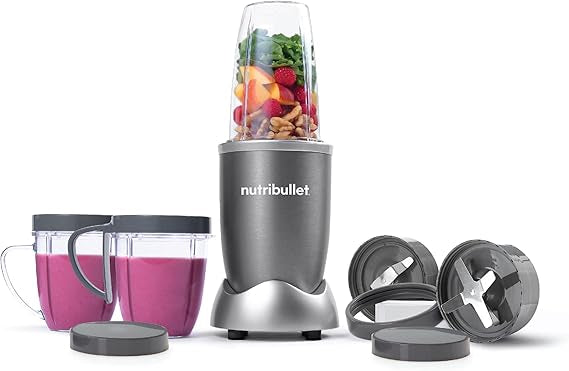 NBR-1212M nutribullet  nutribullet 600 Watts, 9pc Accessories, Multi-Function High Speed Blender, Mixer System With Nutrient Extractor, Smoothie Maker, Grey, NBR-1212M, 1-year limited warranty