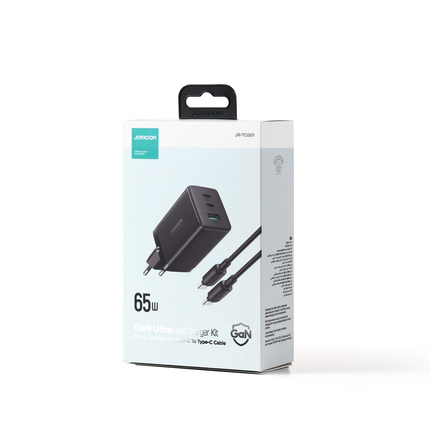 شاحن سريع TCG01 بقوة 65 واط 2C1A + كابل C إلى C بقوة 100 واط بطول 1.2 متر - أسود 