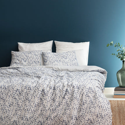 Margaux Crep Printed Blue Floral Cotton Duvet Cover Set