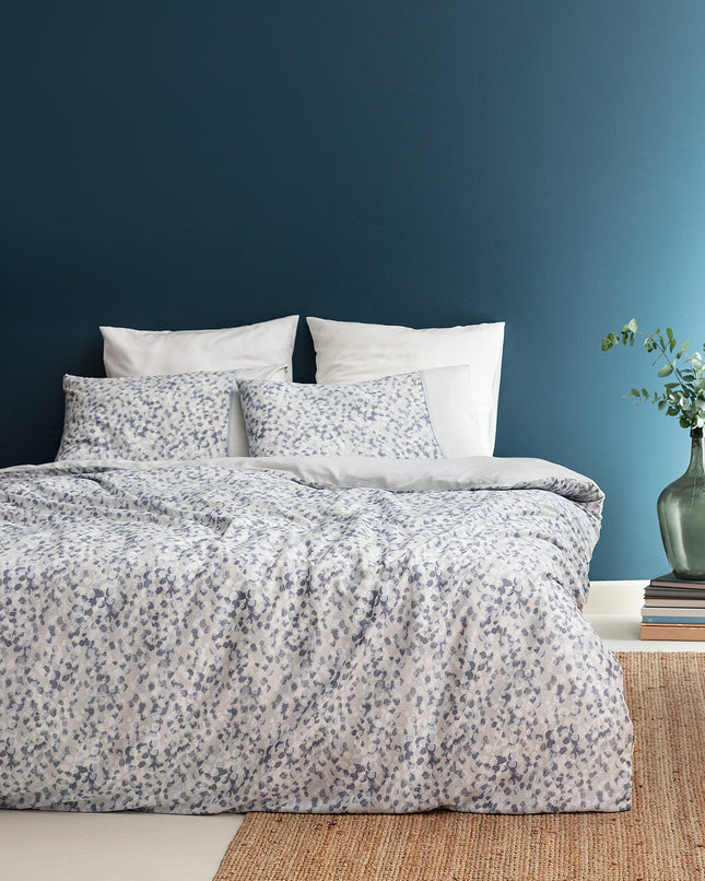 Margaux Crep Printed Blue Floral Cotton Duvet Cover Set