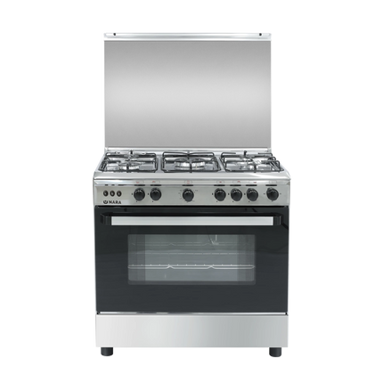 10.23.40.0006NaraNara Gas Cooker 80 cm Double Glass Black Door Glossy Stainless Steel Wide Enameled Iron Grids