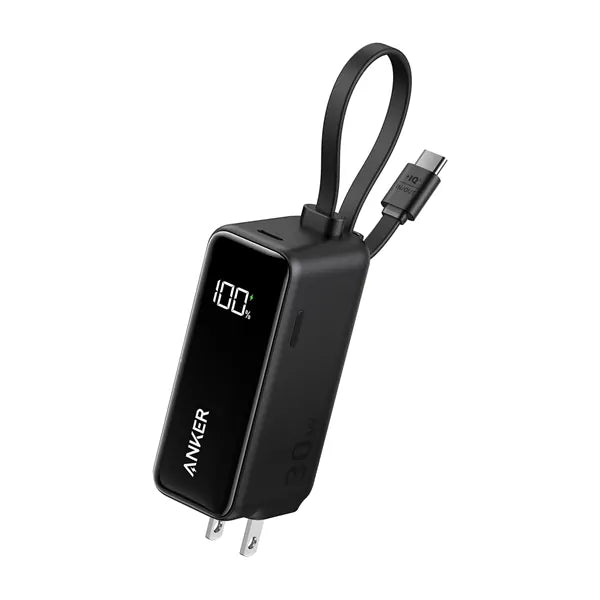 بنك طاقة أنكر 3 في 1 (Anker Fusion) - شحن سريع بقوة 30 واط - كابل USB-C مدمج - سعة بطارية 5000 مللي أمبير - شاحن جداري وبطارية متنقلة هجين - تصميم مدمج للسفر - توافق عالمي