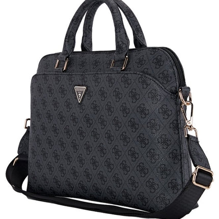 Guess 4G Triangle Logo PU Leather Laptop Bag for 13, 14, & 15.6-Inch Laptops - Black & Brown