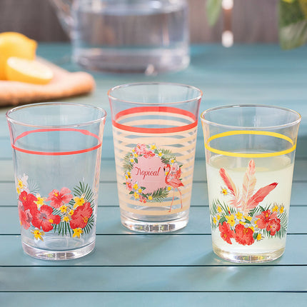 Flamingo 3-Piece Water Glass Set - Tropical Print