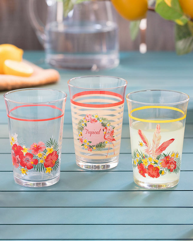 Flamingo 3-Piece Water Glass Set - Tropical Print