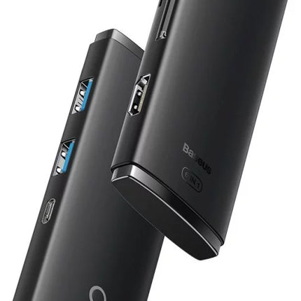 موزع منافذ باسوس لايت سيريس (Baseus Lite Series) بـ 6 منافذ Type-C - مخرج 4K HDMI - منفذين USB 3.0 - شحن سريع 100 واط PD - قارئ بطاقات SD و TF - تقنية الشريحة المستقلة - تصميم مدمج